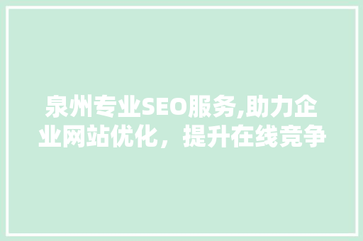 泉州专业SEO服务,助力企业网站优化，提升在线竞争力