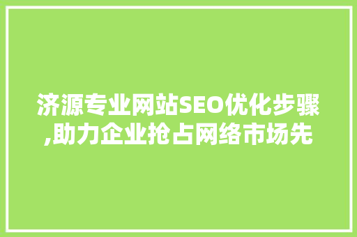 济源专业网站SEO优化步骤,助力企业抢占网络市场先机