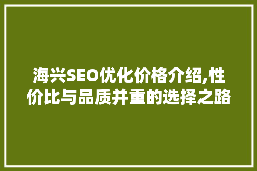 海兴SEO优化价格介绍,性价比与品质并重的选择之路