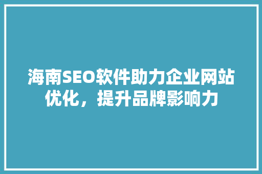 海南SEO软件助力企业网站优化，提升品牌影响力