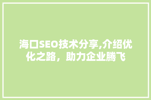 海口SEO技术分享,介绍优化之路，助力企业腾飞