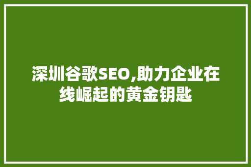深圳谷歌SEO,助力企业在线崛起的黄金钥匙