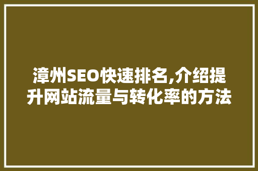 漳州SEO快速排名,介绍提升网站流量与转化率的方法
