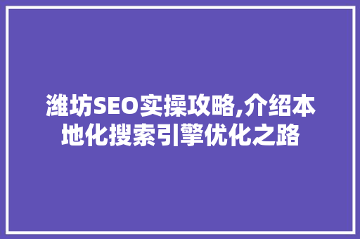 潍坊SEO实操攻略,介绍本地化搜索引擎优化之路