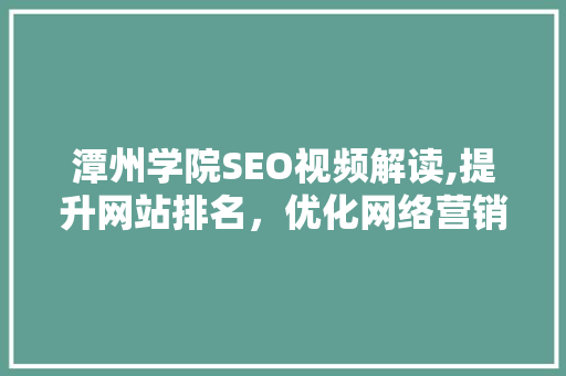 潭州学院SEO视频解读,提升网站排名，优化网络营销步骤