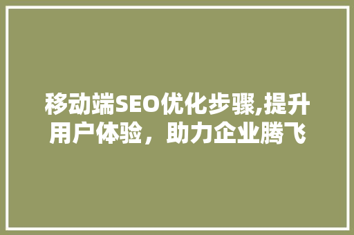 移动端SEO优化步骤,提升用户体验，助力企业腾飞
