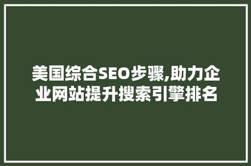 美国综合SEO步骤,助力企业网站提升搜索引擎排名