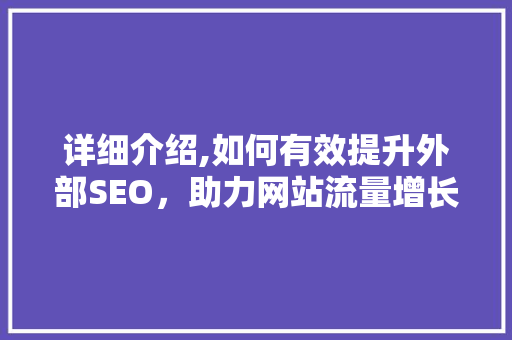 详细介绍,如何有效提升外部SEO，助力网站流量增长