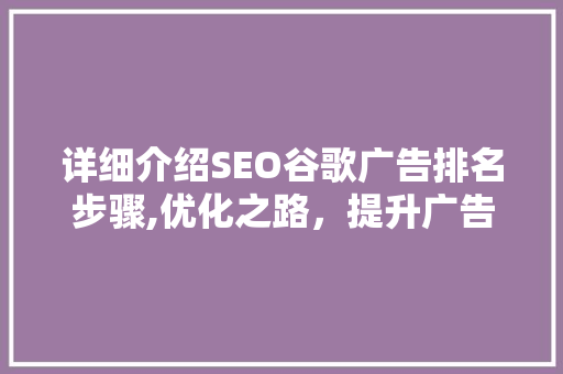 详细介绍SEO谷歌广告排名步骤,优化之路，提升广告效果