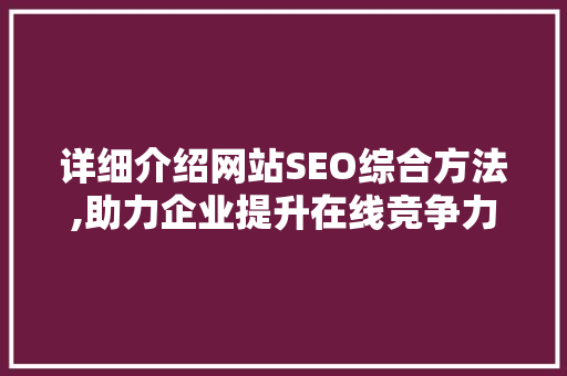 详细介绍网站SEO综合方法,助力企业提升在线竞争力