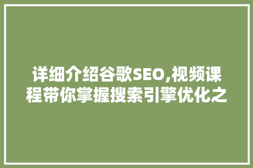 详细介绍谷歌SEO,视频课程带你掌握搜索引擎优化之路