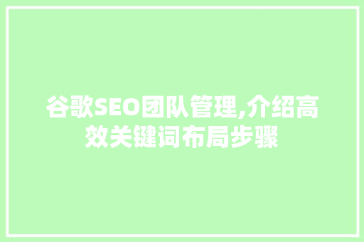 谷歌SEO团队管理,介绍高效关键词布局步骤