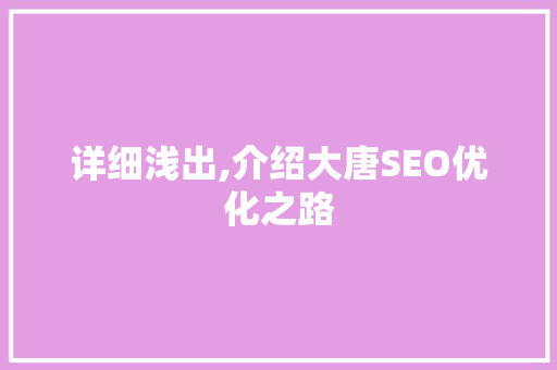 详细浅出,介绍大唐SEO优化之路