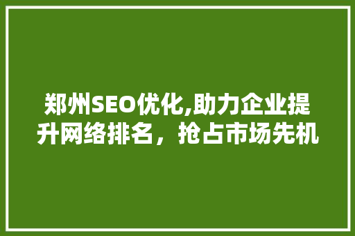 郑州SEO优化,助力企业提升网络排名，抢占市场先机