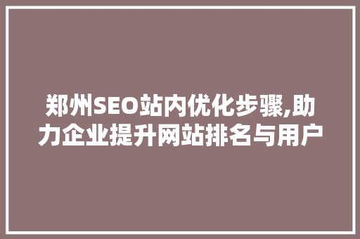 郑州SEO站内优化步骤,助力企业提升网站排名与用户体验