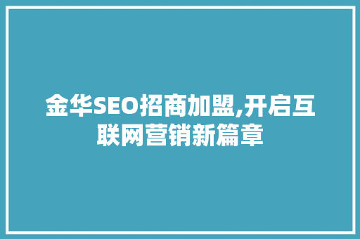 金华SEO招商加盟,开启互联网营销新篇章