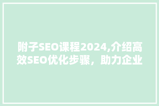 附子SEO课程2024,介绍高效SEO优化步骤，助力企业网站排名提升