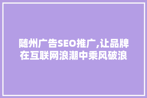随州广告SEO推广,让品牌在互联网浪潮中乘风破浪