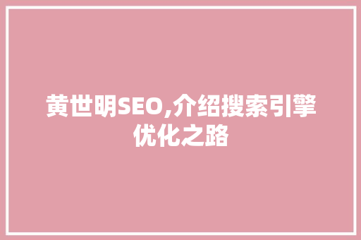 黄世明SEO,介绍搜索引擎优化之路