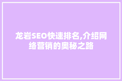 龙岩SEO快速排名,介绍网络营销的奥秘之路
