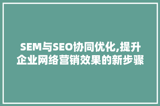 SEM与SEO协同优化,提升企业网络营销效果的新步骤
