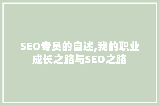 SEO专员的自述,我的职业成长之路与SEO之路