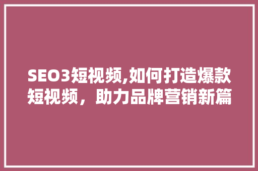 SEO3短视频,如何打造爆款短视频，助力品牌营销新篇章