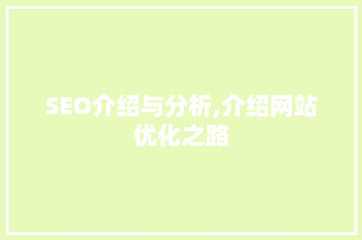 SEO介绍与分析,介绍网站优化之路
