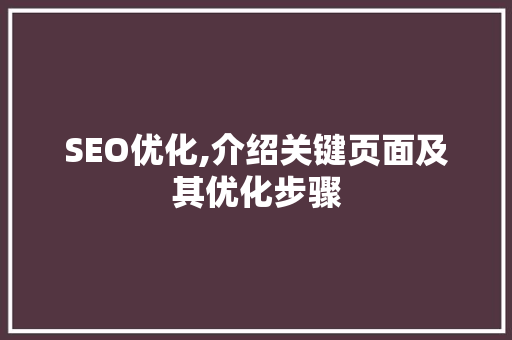 SEO优化,介绍关键页面及其优化步骤