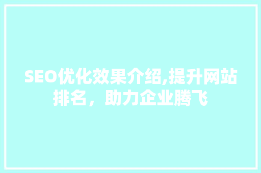 SEO优化效果介绍,提升网站排名，助力企业腾飞