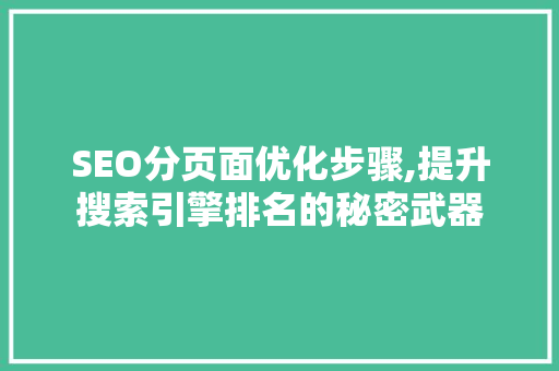 SEO分页面优化步骤,提升搜索引擎排名的秘密武器