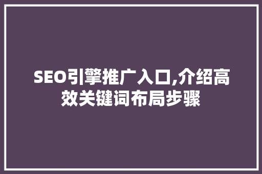 SEO引擎推广入口,介绍高效关键词布局步骤