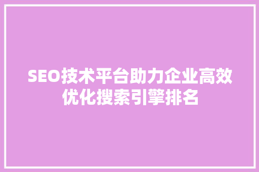 SEO技术平台助力企业高效优化搜索引擎排名