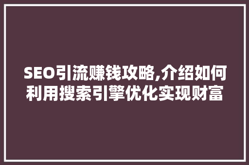 SEO引流赚钱攻略,介绍如何利用搜索引擎优化实现财富增长