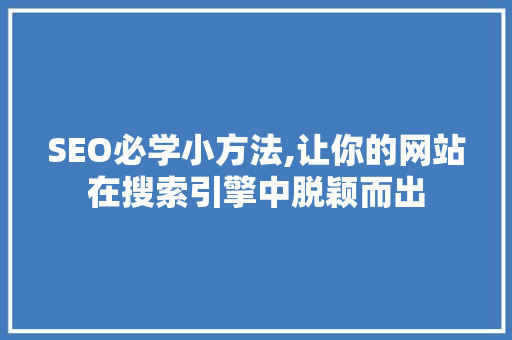 SEO必学小方法,让你的网站在搜索引擎中脱颖而出