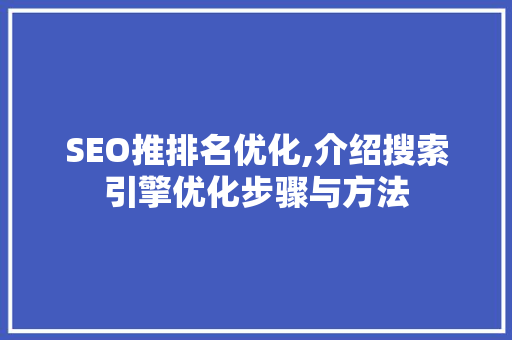 SEO推排名优化,介绍搜索引擎优化步骤与方法