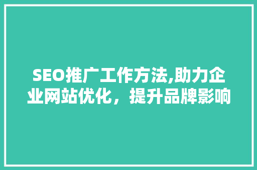 SEO推广工作方法,助力企业网站优化，提升品牌影响力
