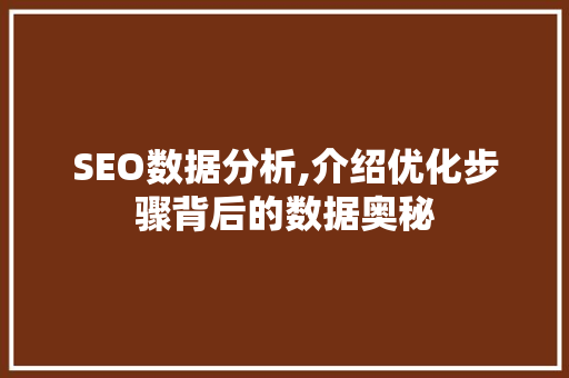 SEO数据分析,介绍优化步骤背后的数据奥秘