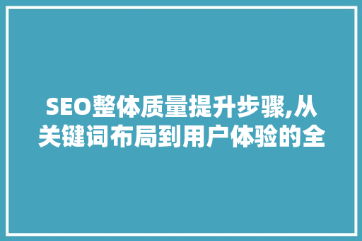 SEO整体质量提升步骤,从关键词布局到用户体验的全面优化