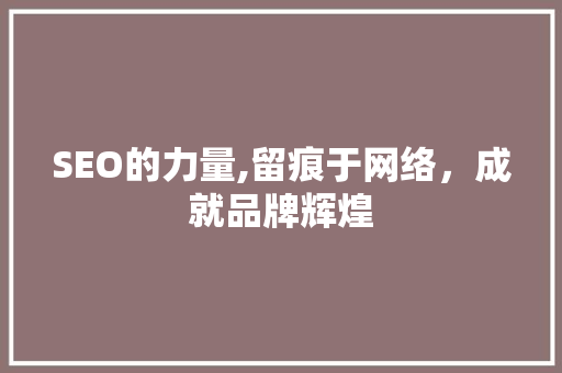 SEO的力量,留痕于网络，成就品牌辉煌