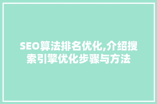 SEO算法排名优化,介绍搜索引擎优化步骤与方法