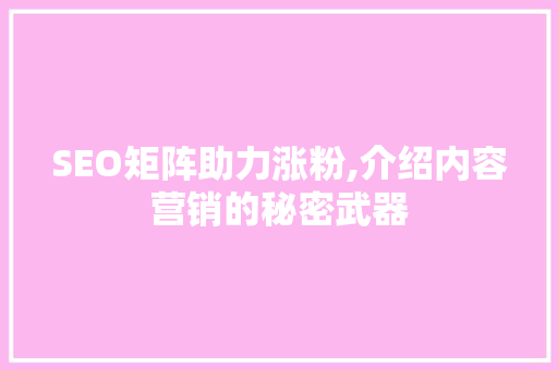SEO矩阵助力涨粉,介绍内容营销的秘密武器
