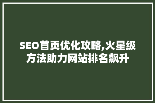 SEO首页优化攻略,火星级方法助力网站排名飙升