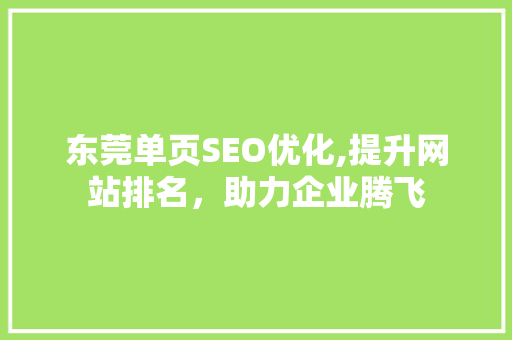 东莞单页SEO优化,提升网站排名，助力企业腾飞