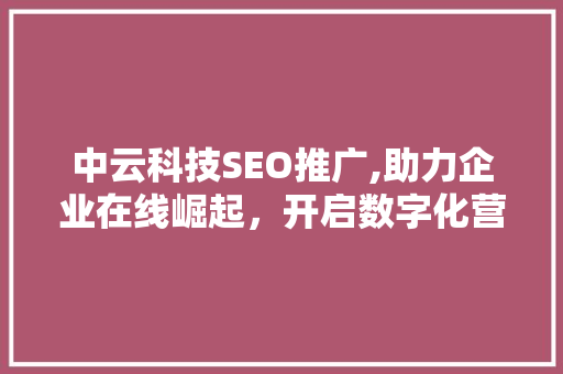 中云科技SEO推广,助力企业在线崛起，开启数字化营销新篇章