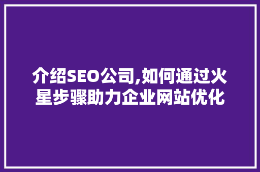 介绍SEO公司,如何通过火星步骤助力企业网站优化