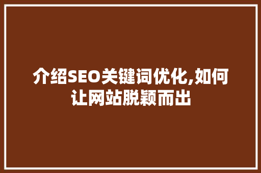 介绍SEO关键词优化,如何让网站脱颖而出