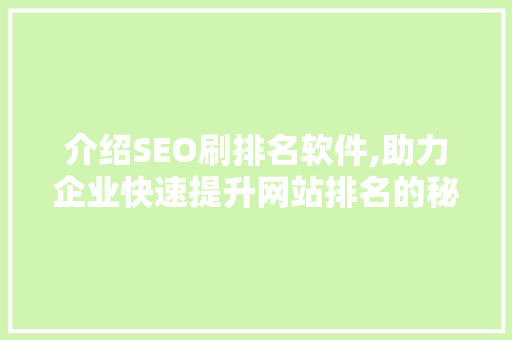 介绍SEO刷排名软件,助力企业快速提升网站排名的秘密武器