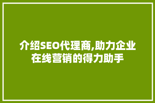 介绍SEO代理商,助力企业在线营销的得力助手