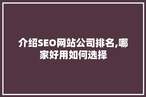 介绍SEO网站公司排名,哪家好用如何选择